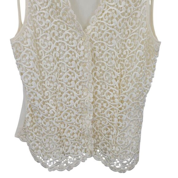 Vtg Ivory Lace Vest Sz M Button Front Sheer Tie Back Soft Girl Granny Cottage - Picture 5 of 10
